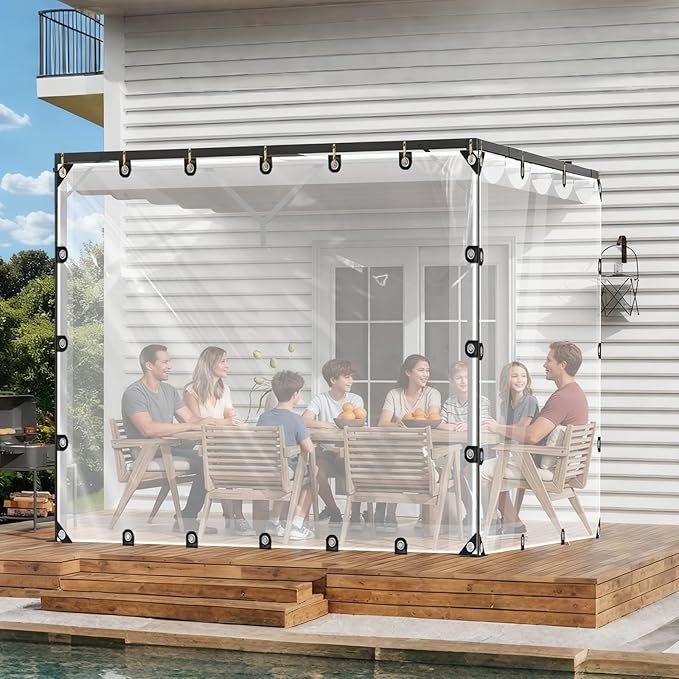 Clear Tarps Heavy Duty Waterproof -4.9ft x 17.7ft Clear Tarps with Grommets - 110g/㎡ Thickened Transparent Plastic Vinyl Tarp for Patio Porches Greenhouse Chicken Coop Cover, with Fixed Accessories
