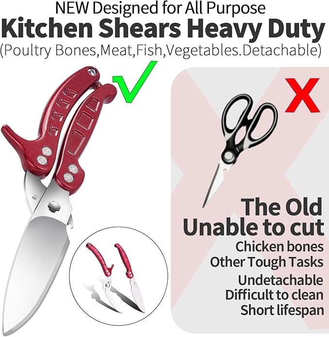 Heavy Duty Poultry Shears Scissors,Kitchen Shears for food Heavy Duty,Kitchen Scissors All Purpose,Chicken,Fish,Meat,Easily Separable for Thorough Cleaning,Dishwasher Safe.