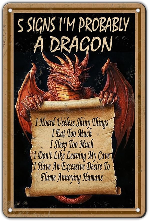 Dragon Wall Art Decor Vintage 5 Signs I'M Probably A Dragon Poster Vertical Accessories Metal Tin Sign 12x8 Inch For Home Boy Room Garage Man Cave Wall Decor