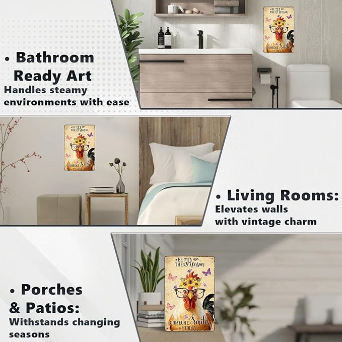 Chicken Signs Rooster Kitchen Decor Be the Reason Someone Smiles Today Tin Signs Vintage Coop Metal Decor Rustic Wall Art For Home Farmhouse Farm Poultry House Cafe Bar Pub Office 12 * 8 In