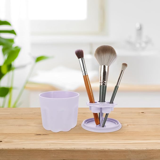 Brush Cleaning Box and Pad Set Purple Pp Makeup Brush Washer Bowl with Silicone Storage Rack Portable