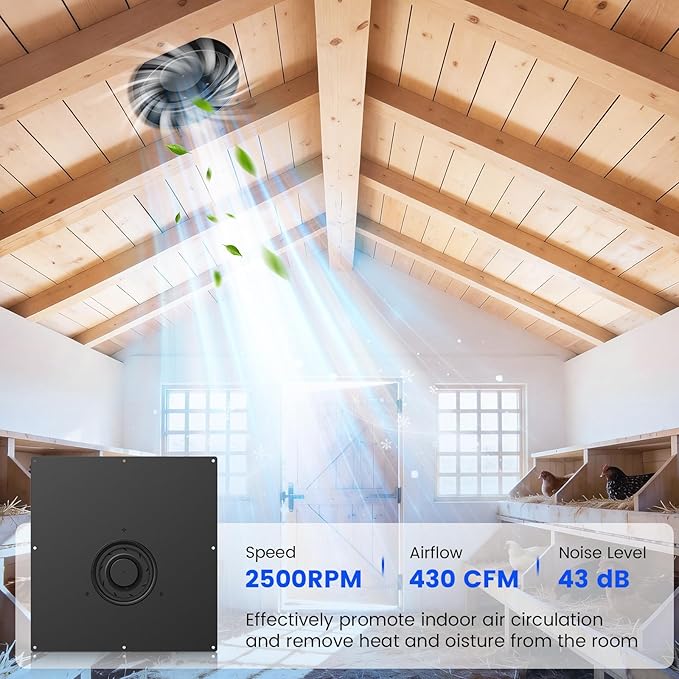 25W Solar Fan for Chicken Coop, 430CFM Solar Exhaust Fan with IP67 Waterproof Solar Panel-No Wiring Required, Easy Install Greenhouse Fan for Shed, Attic,Barn, Dog House