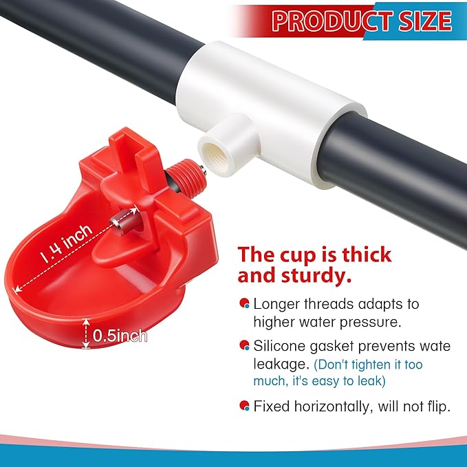 Dreyoo 8 Pack Automatic Chicken Waterer, Complete Set with 1/2'' PVC Tee Fittings, Float Valve Controlled Automatic Chicken Nipple Waterer Cups