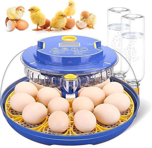 Egg incubators for Hatching Eggs, Automatic Egg Turning 12-24 Poultry Incubator with Temperature Control,Automatic Water Adding,℉ Display,360° View for Hatching Chickens, Duck,Quail,Goose Eggs (M18H)