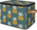 Yellow Pineapple Print Storage Bins With Lids Fabric Collapsible Storage Box with Leather Handles for Home Bedroom Foldable Closet Shelf Organizer