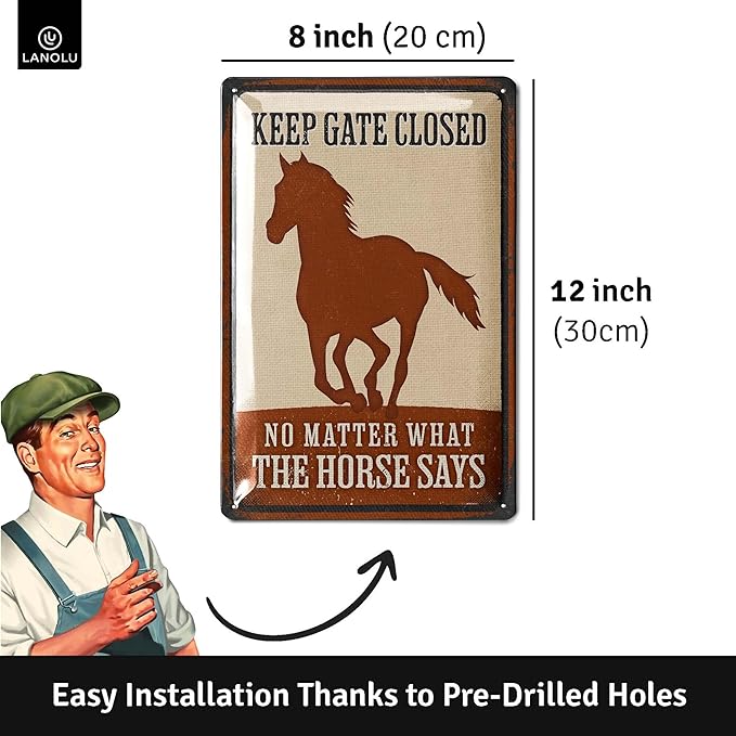 Vintage Tin Sign - Horse Barn Decor, Outdoor Horse Decor, 12x8"