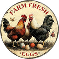 Funny Chicken Signs Farm Fresh Eggs Round Vintage Chicken Tin Sign for Coop Metal Tin Signs Poster 8 Inch