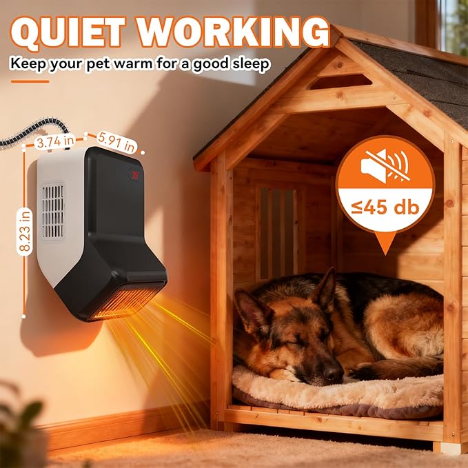 Dog House Heater with Thermostat for Small Chicken Coop, Electric Pet Heater for Outside Dog Cat House, Safe Winter Warmer with PTC Heating, Overheat Protection, Chew-Proof Cord, 95-100.4°F, 300/600W