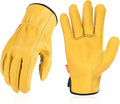 Vgo... 1-Pair Unlined Safety Pigskin Leather Work Gloves Men, Rigger Gloves, Builder Gloves (Size XL, Yellow, PA9501)