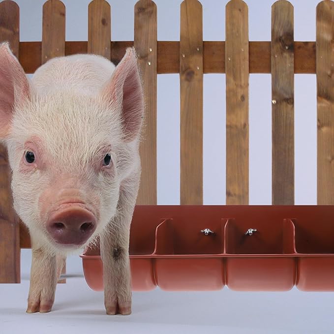 FAVOMOTO Pig Feeder Plastic Trough, 4-Compartment Feeding Groove for Livestock Farm Pig Manger Brown 18. 1 X 6. 3 X 5. 1 Inch