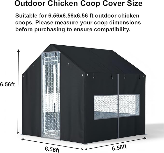 Chicken Coop Cover 6.6x6.6x6.6ft All-Weather, Premium 600D Oxford Fabric – Waterproof, Snowproof & UV-Resistant Outdoor Chicken Coop Protection (Cover Only)