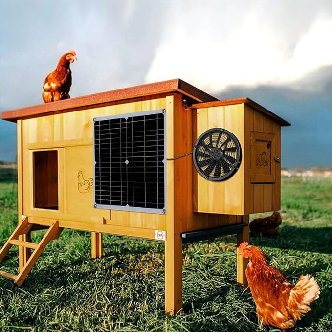 9.8in Solar Exhaust Fan Kit with 30W Solar Panel, Portable IP65 Waterproof Ventilation System for Greenhouse, Chicken Coop, Shed, Dog House - High Airflow, Durable ABS Material,