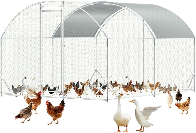 Large Metal Chicken Coop,10x13 FT Walk in Chicken Runs with Cover for 20 Chickens,Hen House Enclosure with Security Lock, Outdoor Duck Rabbit Cage Poultry Pens for Backyard,Farm,Yard