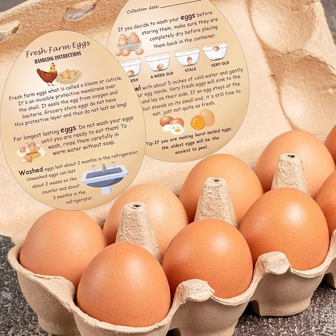 300 pcs Fresh Farm Eggs Handling Instructions Card 2.7 x 3.5 inch Eggs Business Card Egg Handling Instructions for Farm Fresh Egg Blank Cartons Basket Box Container Storing Extra Organizer