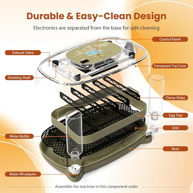 24 Egg Incubator with Humidity Display & Candler, Automatic Adjustable Turner, Temp & Humidity Control, Auto Water Refill – Large Capacity Hatcher for Chicken, Duck, Goose, Turkey, Quail