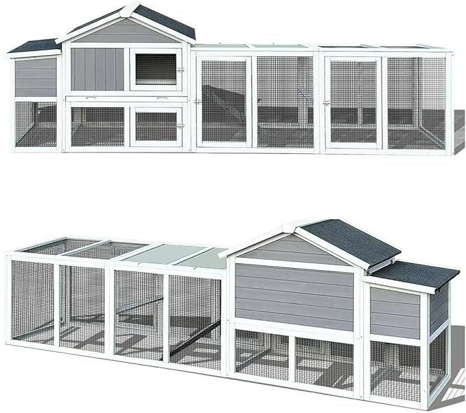 ZMAD Large Chicken Coop with Run, Wooden Hen House for 2-5 Chickens, Outdoor Chicken Run Poultry Cage Rabbit Cage Duck House with Nesting Box (Grey)