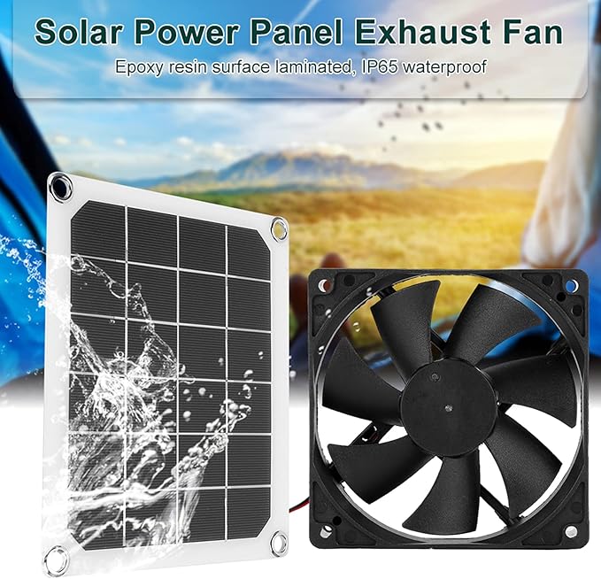 Solar Exhaust Fan, USB Solar Panel Fan Kit 6V 10W Outdoor Monocrystalline USB Charging for Small Chicken Coops, Greenhouses, Sheds,Pet Houses, Window Exhaust