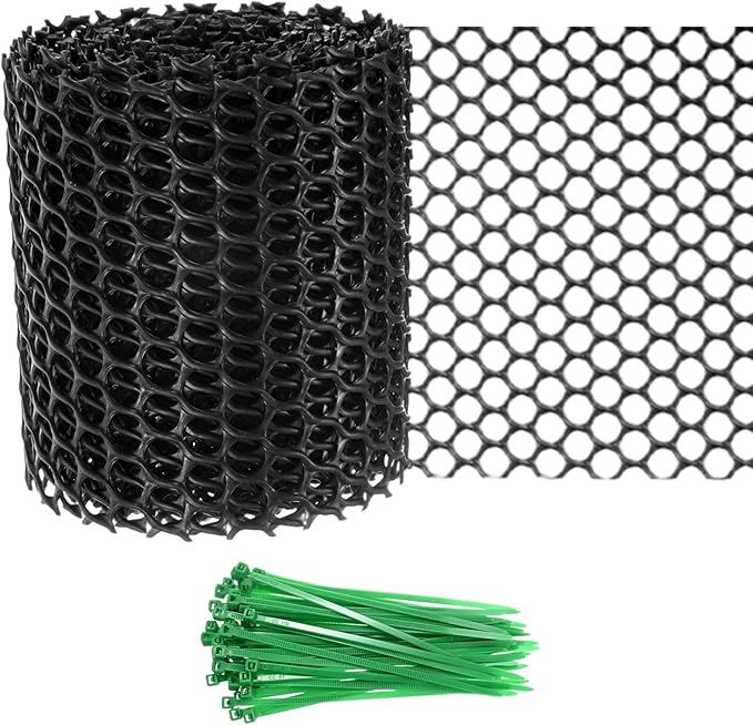 1-Pack Floral Chicken Wire Mesh, 3.9 in x 9.8 ft Plastic Hexagonal Chicken Wire Fencing with 50 Garden Ties for Crafts/Poultry Netting/Garden/Plant Protection [Black]