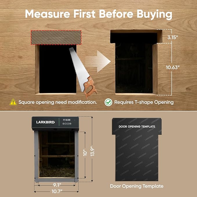 Larkbird Upgraded Automatic Chicken Coop Door Solar Powered, Auto Chicken Door with App Control, Custom Audio Recording, Timer & Light Sensor, Anti-Pinch Design