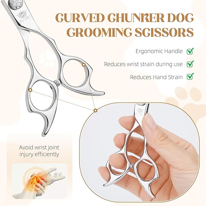 Curved Chunkers Shears Dog Grooming Professional 7.5 in Chunkers Scissors for Dogs Japan VG10 Stainless Steel Pet Grooming Thinning Scissors for Cut for Dogs and Cats.