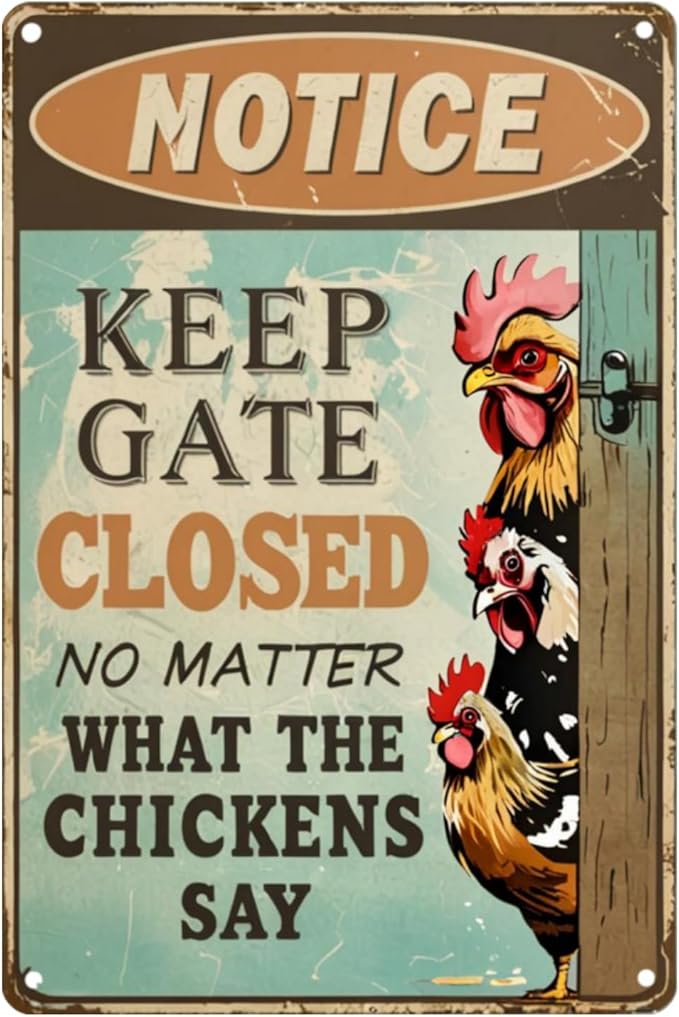 Chicken Coop Signs Funny Chicken Coop Accessories Outdoor Chickens Metal Sign Keep Gate Closed Sign Chicken Lovers Gifts Chicken Warning Sign For Home, Kitchen, Farm, Garden Chicken Coop Decorations