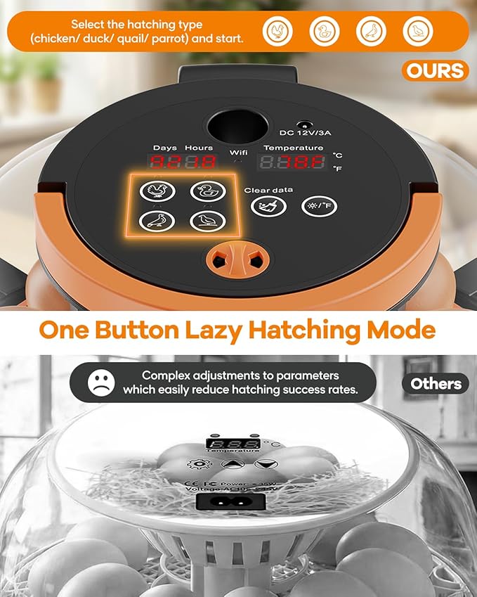 WiFi Egg Incubator with 1080P Camera, App Control, Automatic Turning & Water Filler for Hatching Eggs with Candler, Smart Incubator for 6-12 Chicken, Quail, Pigeon Eggs