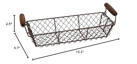 12.2" Vintage Rectangle Wire Basket With Wood Handles by Trademark Innovations