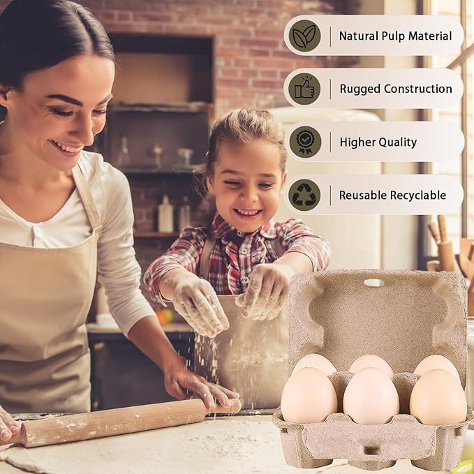 50 Pieces Natural Material Empty Egg Cartons, Each Holds 6 Fiber Egg Carton For Home, Farm, Market, Camping, Picnic, Travel,Reusable.