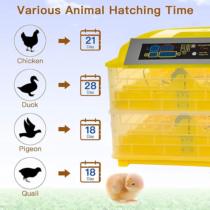 ROVSUN Egg Incubator with Automatic Turner Intelligent Temperature & Humidity Control for for Hatching Eggs Chicken Ducks Goose Birds Hatching Poultry Hatcher W/Three Output Channels (96 Eggs)