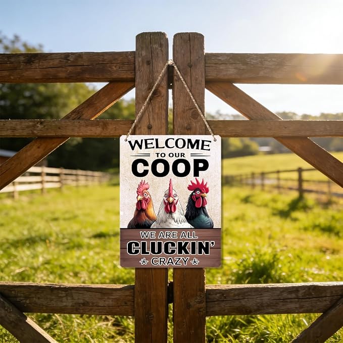 Chicken Gifts Sign Funny Chicken Coop Accessories Chicken Signs Rooster Decor for Home Farm Chicken-Coop Kitchen Garden Yard Welcome To Our Coop Country Decor 8x10 Inch