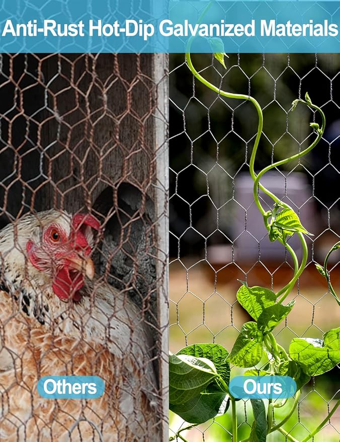 TOYPOPOR Chicken Wire 16in x 66ft(40cm x 20m), Outdoor Anti-Rust Hexagonal Galvanized Chicken Wire Mesh Fencing to Protect Gardening Plants Vegetables Flowers Fruits from Dogs Rabbits Squirrels, 16ft