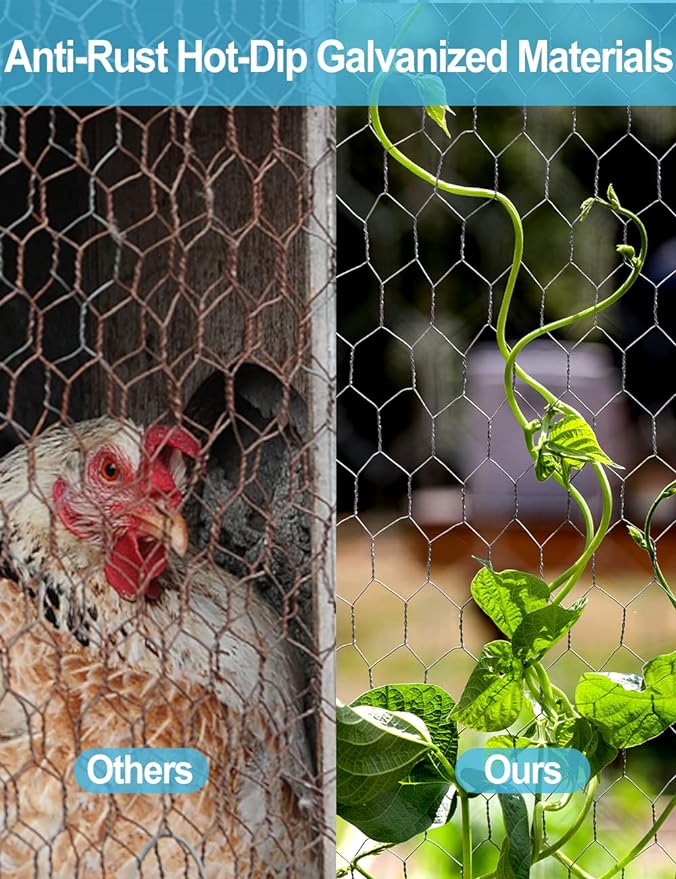 TOYPOPOR Chicken Wire 16'' x 600''(40cm x 15m), Outdoor Anti-Rust Hexagonal Galvanized Chicken Wire Mesh Fencing to Protect Gardening Plants Vegetables Flowers Fruits From Dogs Rabbits Squirrels, 49ft