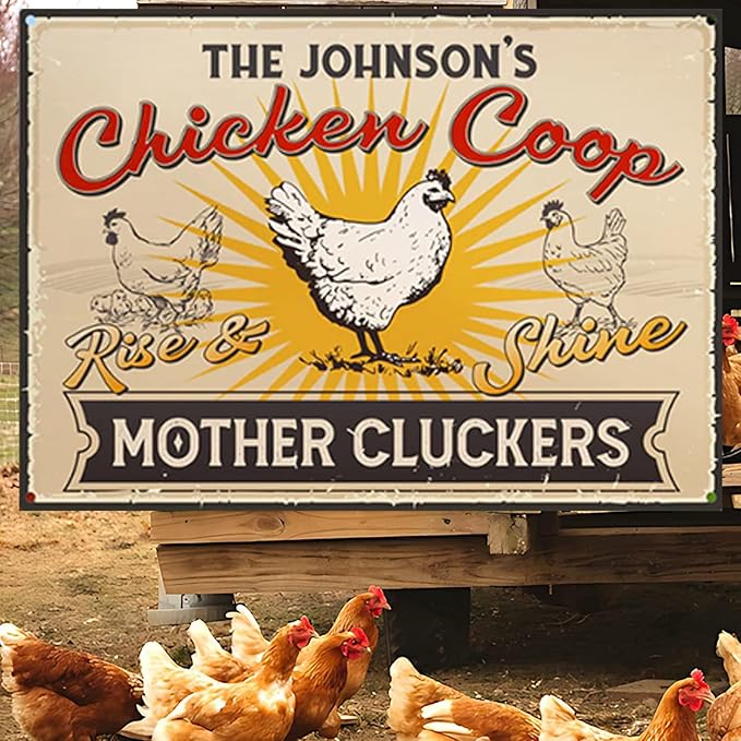 Personalized Fluffy Butt Hut Chicken Coop Sign, Custom Farmhouse Metal Sign with Spoiled Hens Wall Art, Funny Backyard Chicken Decor for Coop, Barn, Farm, Rustic Vintage Style DS12