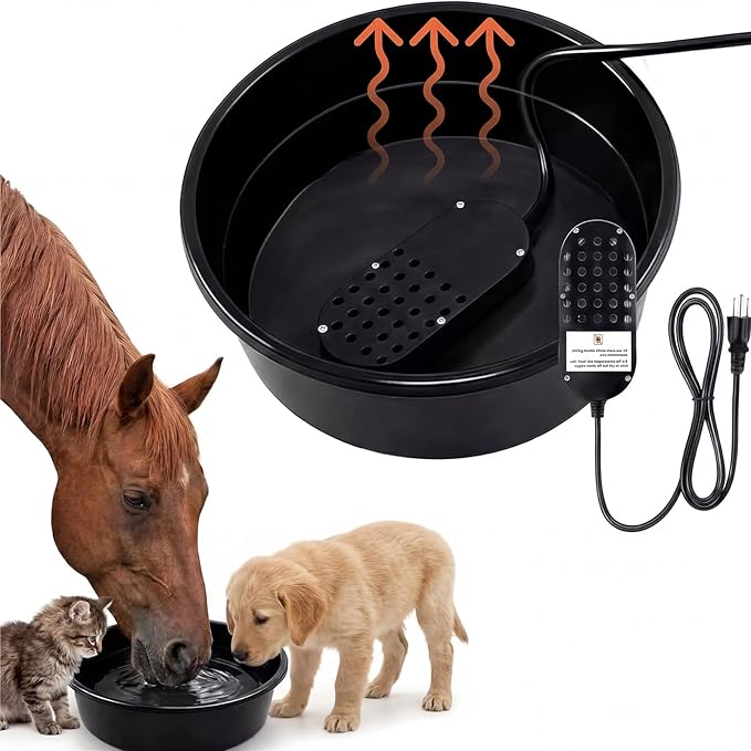Sadnyy Heated Water Bowl 1 Gallon 3.8 L 250W Thermostatic Anti Freeze Water Pan, UL Certified Pet Heater for Outdoor Horses Dogs Cats Chickens Poultry Winter Use