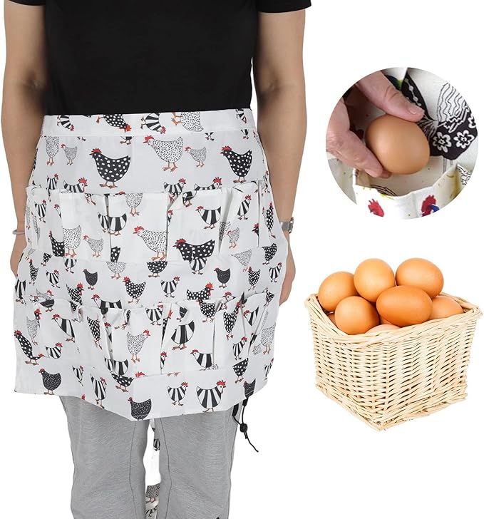 Egg Collecting Apron with 12 Pockets | Convenient Chicken Duck Goose Egg Gathering | Farm & Kitchen Apron for Adults | Sturdy Cloth Material, 160g Weight (Style 5)
