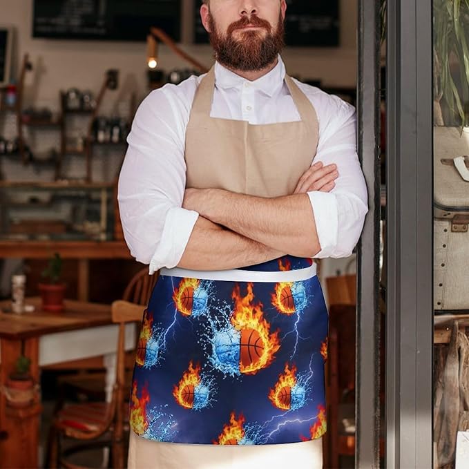 Server Waist Aprons Waitress Unisex Chef Works Half Apron with 3 Pockets