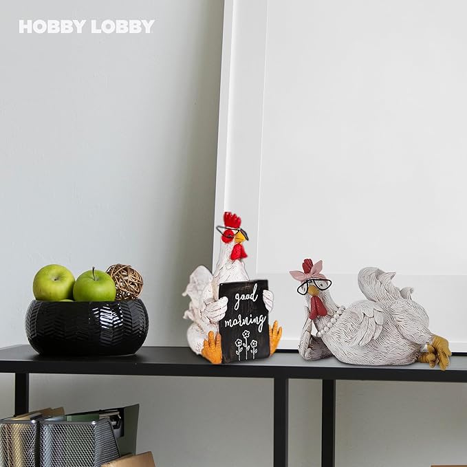 Rustic Rooster and Chicken Resin Statue Set – Distressed Faux Taxidermy – Resin & Metal Animal Sculptures – Country Western Themed Party Decorations – Farmhouse Style Decor for Home, Office & More