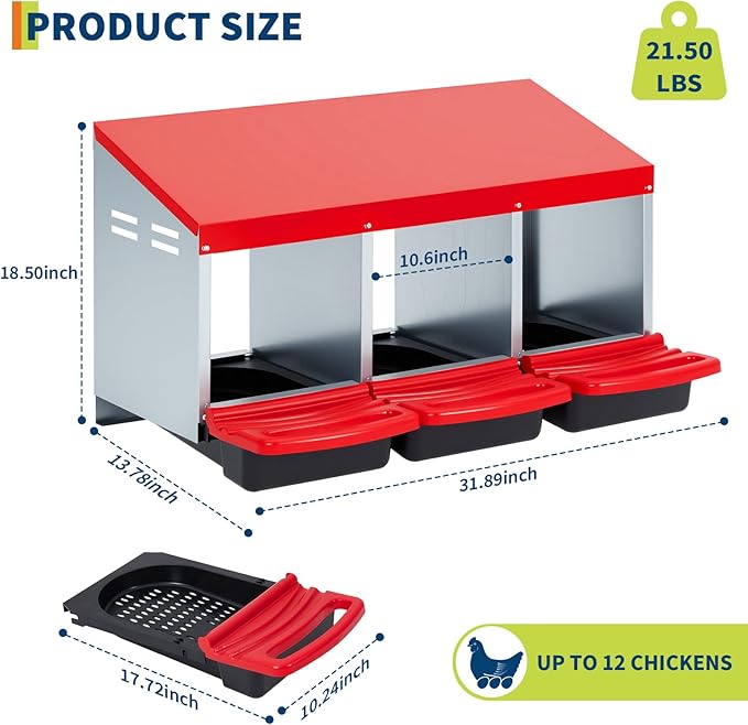 Garvee Nesting Boxes for Chickens Laying Eggs, 3 Hole Roll Away Chicken Nesting Boxes, Wall Mount Rollout Egg Collection for Chicken Coop, Easy Egg Collection, Cleanable Pull Out Hen Roosting Boxes