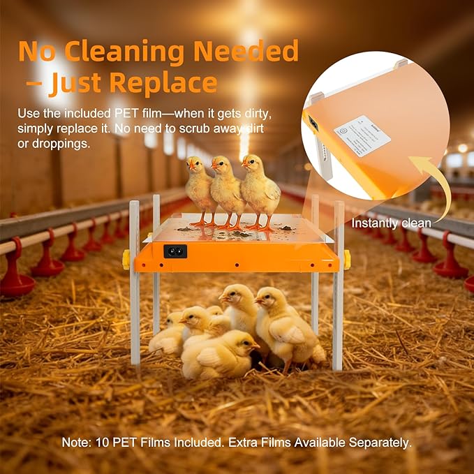 Chick Brooder Heating Plate, Briidea 80W Brooder Heater with 110–130℉ Constant Heat, Energy-Efficient, Adjustable Height & Angle, 10 PET Cleaning Film, Warmth Like Hen, 10" x 10" for 15 Small Poultry