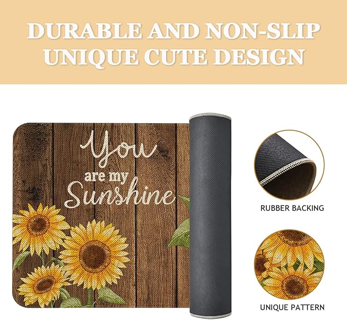 Roszwtit Farmhouse Kitchen Rugs and Mats, You are My Sunshine Sunflowers Door Mat, Seasonal Washable Non-Slip Floor Mats for Home Kitchen Decor 30x17 Inch