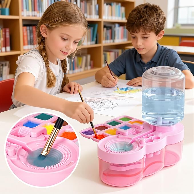 Paint Brush Cleaner Tool - Brush Washer Painting Station, Paintbrush Cleaners Water Dispenser Circulation, Easter Art Acrylic Cleaning Watercolor Rinser for Kids Adult Artist