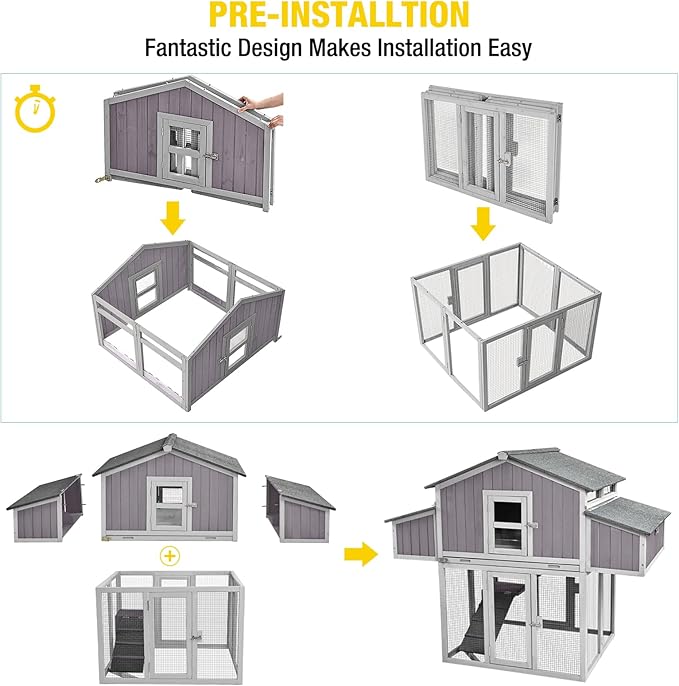 Aivituvin Chicken Coop Double Folding Fir Wood Chicken House with Large Nesting Box Poultry Cage Upgrade with Strong Iron Frame, Durable & Waterproof for 4-6 Hens Duck Coop