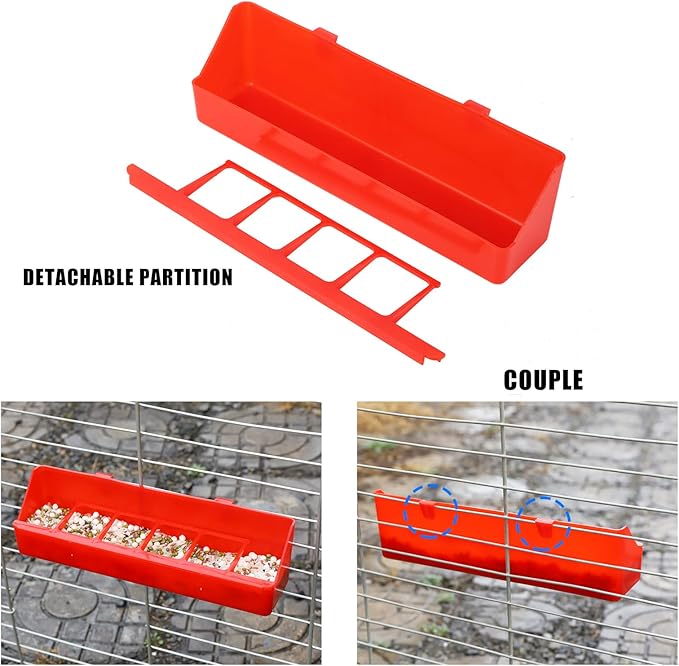 4 Pack No Mess Quail Feeder Removable 6 Slots Hanging Chicken Feeder Trough Water Trough for Pigeon Parrots Chicks Quail Duck Bird Poultry Animal