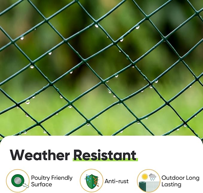 Quictent 3.3 x 50 FT Hardware Cloth for Chicken Coop, 1 inch 20 Gauge Dark Green Vinyl Coated Chicken Wire Mesh, Predator Proof Chicken Fence, Garden Netting
