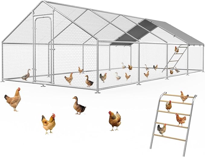 26.2x18.1 FT Metal Chicken Coop with Roosting Perch, Waterproof and UV-Resistant Cover, Large Chicken Run for Yard Farm Rabbit Duck Chicken Run with Spire Roof