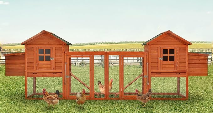 U-MAX Large Chicken Coop with Run, 123" Wooden Chicken Coop 4-6 Chickens, Outdoor Hen House with Run & Removable Trays, Outdoor Hen Fence Poultry Pet Cage for Backyard, Natural Wood