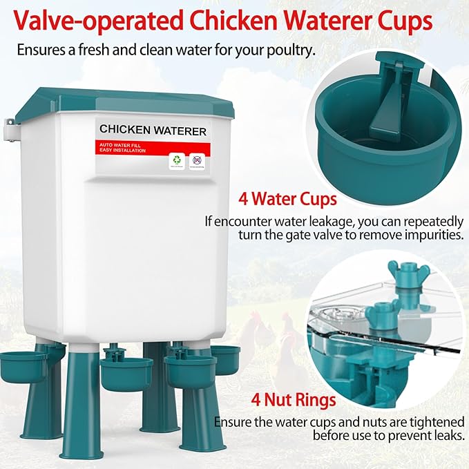 Chicken Feeder and Waterer Set, Chicken Coop Accessories with Hanging Chickens Poultry Feeder and Chicken Waterer Kit No Waste, 3 Gallon/26 Pounds, Blue
