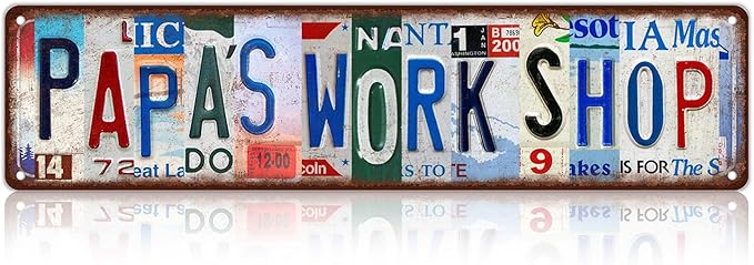 Vintage Papa's Work Shop Wall Decor Street Signs Metal Tin Signs 16 x 4 Inches Gift for Father
