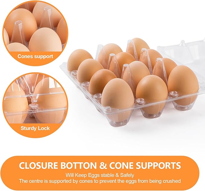 40 Pack Plastic Egg Cartons Cheap Bulk,1 Dozen Clear Empty Egg Cartons for Chicken Eggs 3x4 Grids,Reusable Egg Carton for Family, Chicken Farm, Markets Display