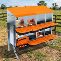 Chicken Nesting Box 8-Hole Roll Away Egg Laying Box with Lid & Stand, Galvanized Steel Rustproof Poultry Coop Box, Easy Clean, Wall Mountable No Bracket Needed for Hens, Orange